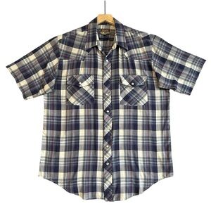 Outlaw Western Pearl Snap Plaid Button Down Shirt Blue Size XLT (17-17.5) #1819